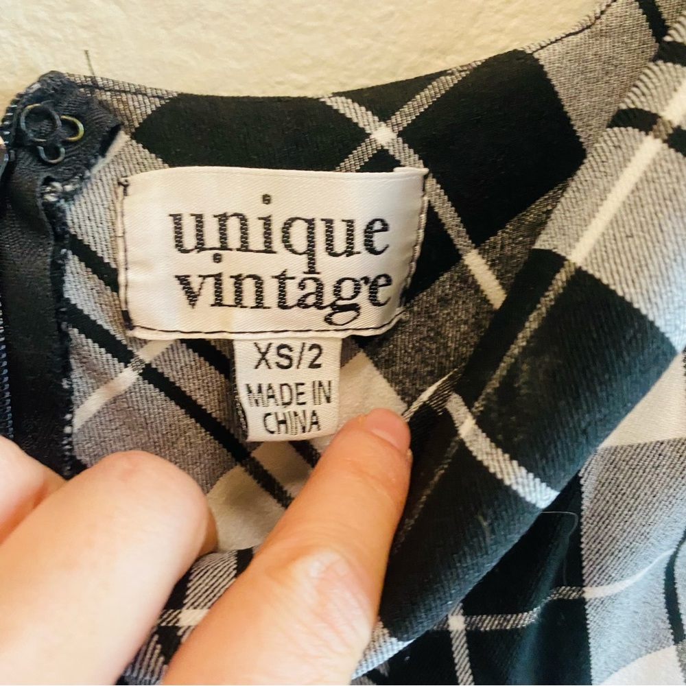 UNIQUE VINTAGE Plaid Sweetheart Swing Dress Black White Pin Up - Picture 8 of 8